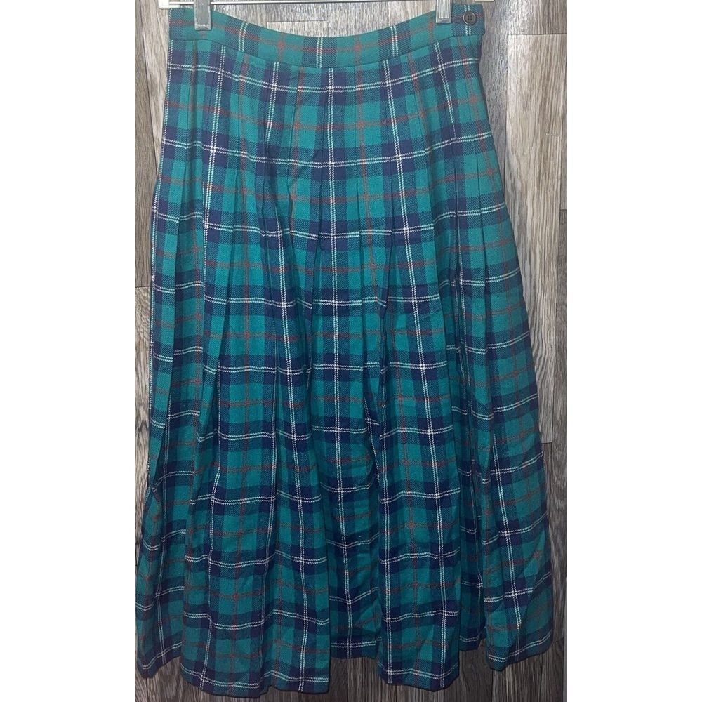 Vintage Pendleton Signature Tartan Wool Skirt Green BluePlaid Pleated Size 6 USA